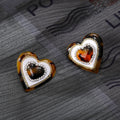 Tortoiseshell Heart and Oval Crystal Halo Stud Earrings view 2