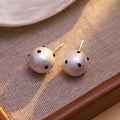 Four Size White Pearl Look Black Polka Dot Stud Earrings view 9