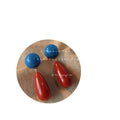 Blue Round Top And Red Long Teardrop Drop Stud Earrings For Women view 5