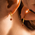 Gold Huggie Hoops Colored Star Glass Drill Charm Drops view 3