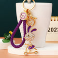 Jeweled Scooter Rabbit Keychains in Four Colors with Plain and Braided Loops view 3
