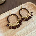 Thread Wrapped Hoop Beaded Fringe Hook Earrings Statement Pair view 7