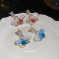 Blue and Purple Fan Drop Earrings with Pearl Accents view 2