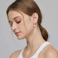 Round Pearl Leverback Drop Earrings Clear Stone Metal Accent view 3