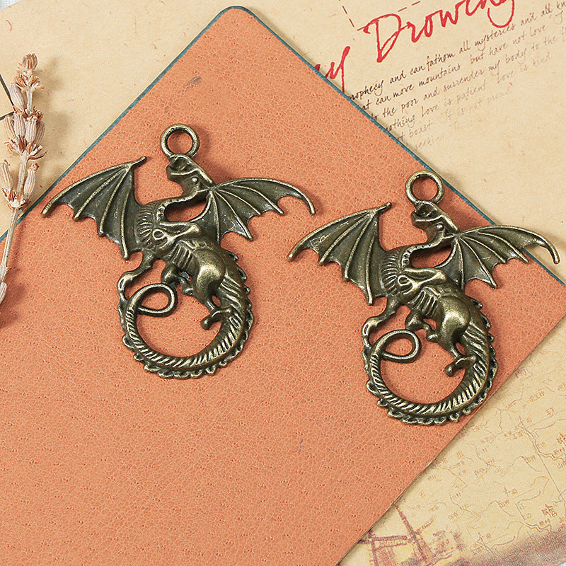 Vintage Chinese Dragon Wing Alloy Charm Pendant 45x43mm