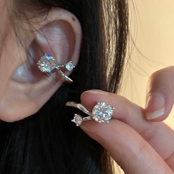 Silver Tone Double Loop Ear Cuffs with Purple Crystals