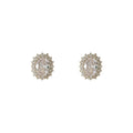 Silver Tone Clear Oval Stone Double Halo Stud Earrings view 5