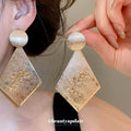 Textured Diamond Drop Earrings with Raised Floral Motifs view 4