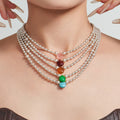 Pearl Bead Teardrop Stone Pendant Necklaces Five Color Styles view 3