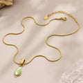 Teardrop Glass Pendant Snake Chain Necklace Gold Steel view 3