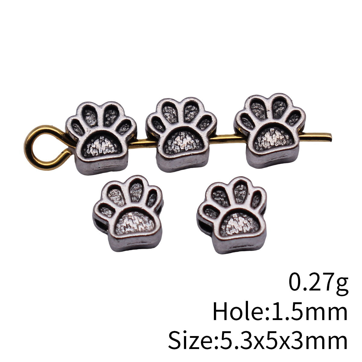 5.3x5x3mm 0.27g Multicolor Zinc Alloy Dog Paw Loose Metal Beads for Bracelet Necklace Jewelry Making