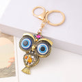 Antique Bronze Owl Keychain Rhinestone Blue Eye Charm view 2