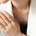 Gold Flat Diamond Link Chain Necklace and Bracelet Set view 7