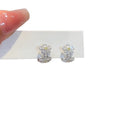 Silver Crystal Floral Cluster Huggie Earrings Statement Jewelry view 5