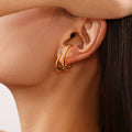 Double Line Zircon Ear Cuff Earrings Gold Or Steel view 4