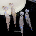 Crystal Bow Fringe Drop Earrings in Gold and Silver Tone view 3