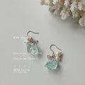 Silver Tone White Pearl And Pale Blue Stone Chip Hook Earrings view 3