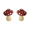 Red White Dot Mushroom And Clear Stone Stem Stud Earrings view 5