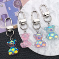 Four Iridescent Translucent Bear Keychains with Metal Hardware view 2