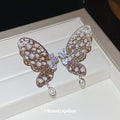 Crystal Butterfly Ear Cuff With Pearl Drop In Silver Tone view 2