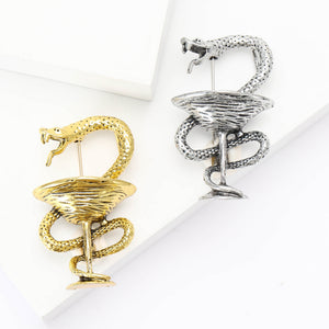 Snake and Cocktail Glass Brooch With Crystal Details