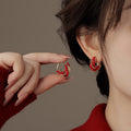 Red Cord Wrapped Gold Tone Huggie Hoop Earrings Metal Tone Jewelry view 2