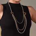 Multi Layer Ball Chain Heart Toggle Necklace Gold Steel Mix view 1