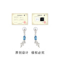 Silver Tone White Pearl Blue Stone Leaf Branch Drop Stud Earrings view 3
