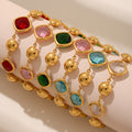 Gold Bead Cushion Czech Glass Stone Bracelet Colors view 2