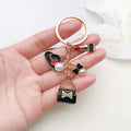 Black Handbag Lipstick Heel and Pearl Charm Keychain view 3