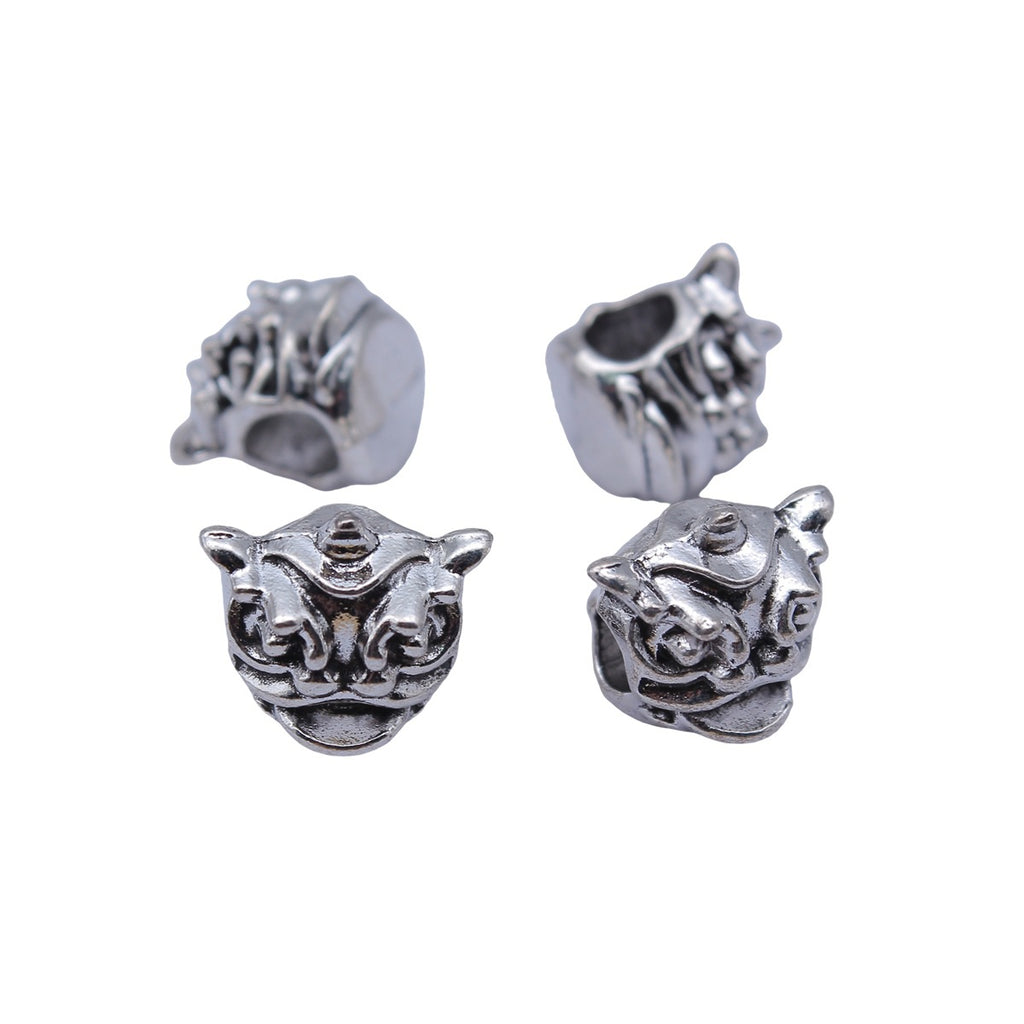 15x13x12mm 4.3g Antique Silver Zinc Alloy 3D Lion Dance Large Hole Beads for Bracelet Necklace DIY