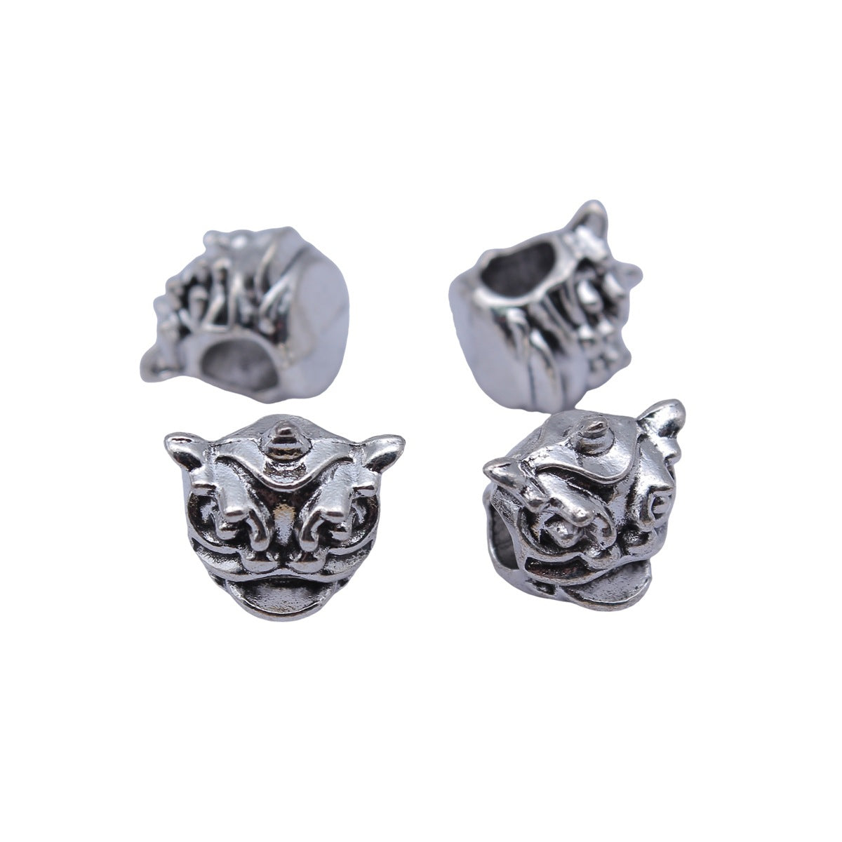 15x13x12mm 4.3g Antique Silver Zinc Alloy 3D Lion Dance Large Hole Beads for Bracelet Necklace DIY