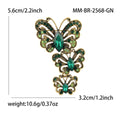 Rhinestone Triple Cascading Butterfly Brooch Antique Gold view 9