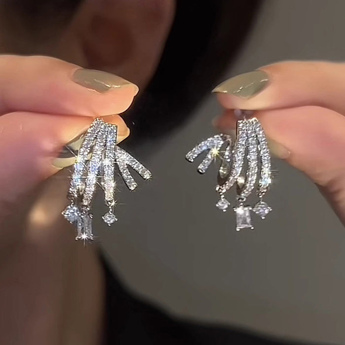 Silver Tone Pavé Tassel Drop Earrings With Star Charms