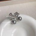 Silver Tone Crumpled Metal Top And Gray Pearl Drop Stud Earrings view 3
