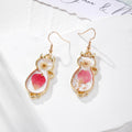 Pink Dried Flower Gold Frame Drop Earrings 10 Styles view 7