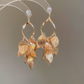 Gold Tone Open Filigree Leaf Cluster Statement Drop Earrings view 6