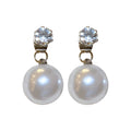 Clear Crystal Stud Earrings With White Pearl Drops view 5