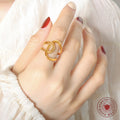 Interlocking Multi Loop Open Ring Twisted Rope Gold Steel view 3