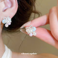 Pastel Bead Grape Cluster and Pearl Bow Stud Earrings view 4