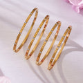 Gold Gear Texture Bangle Bracelet with Crystal Accents view 3