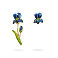 Gold Tone Blue And Pink Flower Asymmetric Stem Stud Earrings view 4