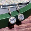 Silver Tone Cushion Drop Earrings with Clear Stone Halos view 3