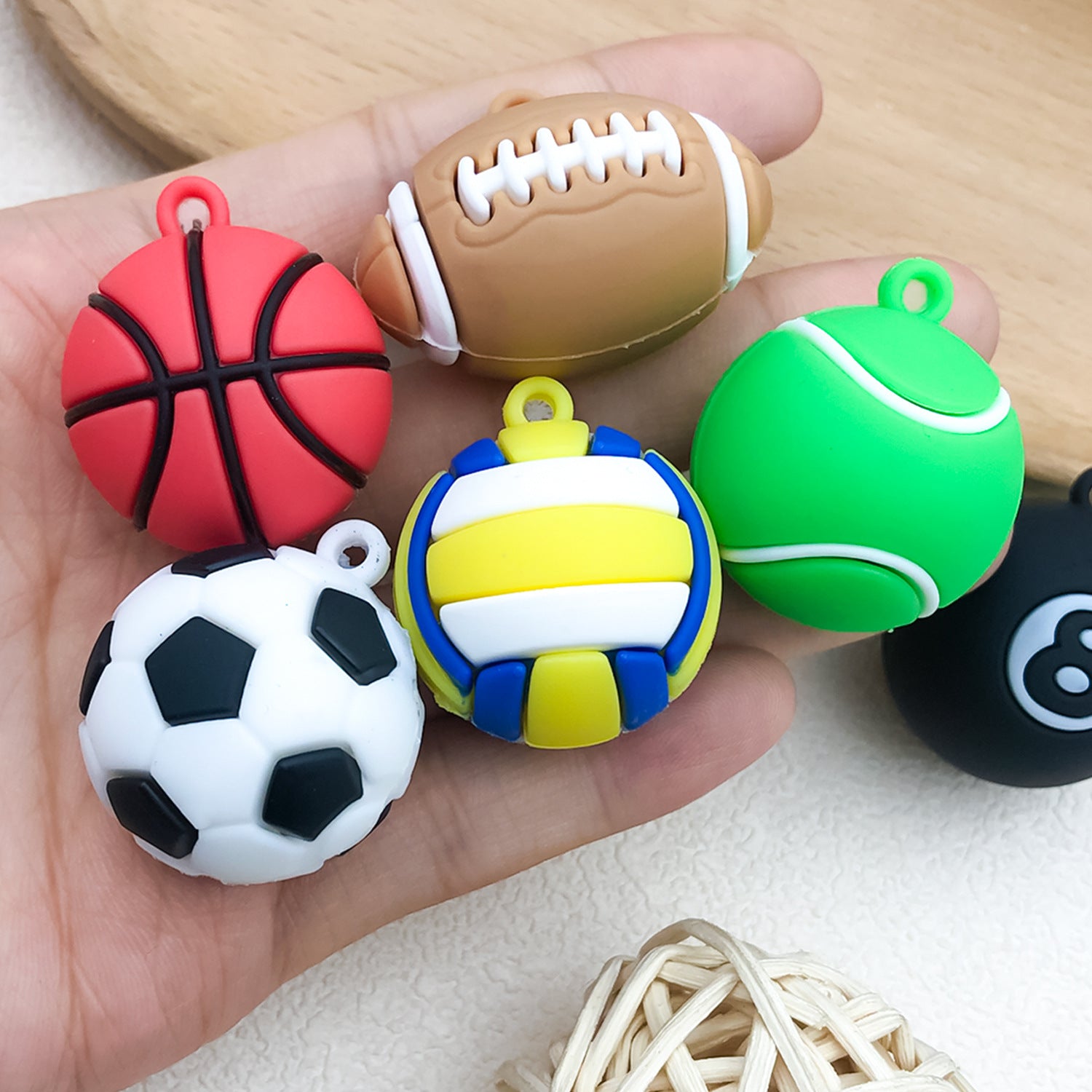 Zinc Alloy Blue Football Figure Charm Pendant for DIY Keychain Bag Decor Phone Strap Accessories
