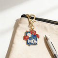 Blue Mom Floral Enamel Keychain Gold Lobster Clasp view 4