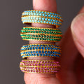 Gold Four-Row Pavé Band Rings Turquoise Pink Green Blue view 4