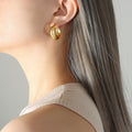 Dual Band U-Shape Latch Hoop Earrings Gold Steel Pair view 1