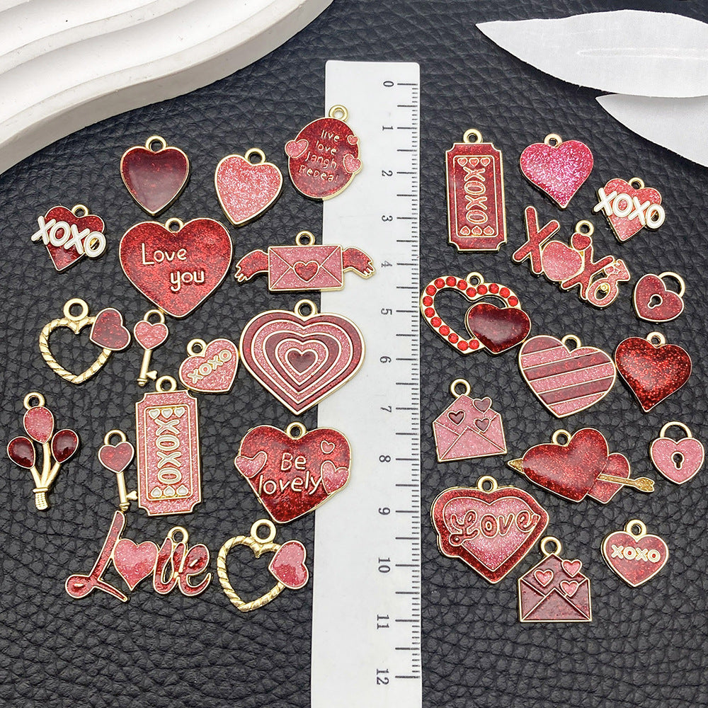 Red Pink Enamel Zinc Alloy Heart Rose Charm Pendant for DIY Bracelet Earrings Keychain