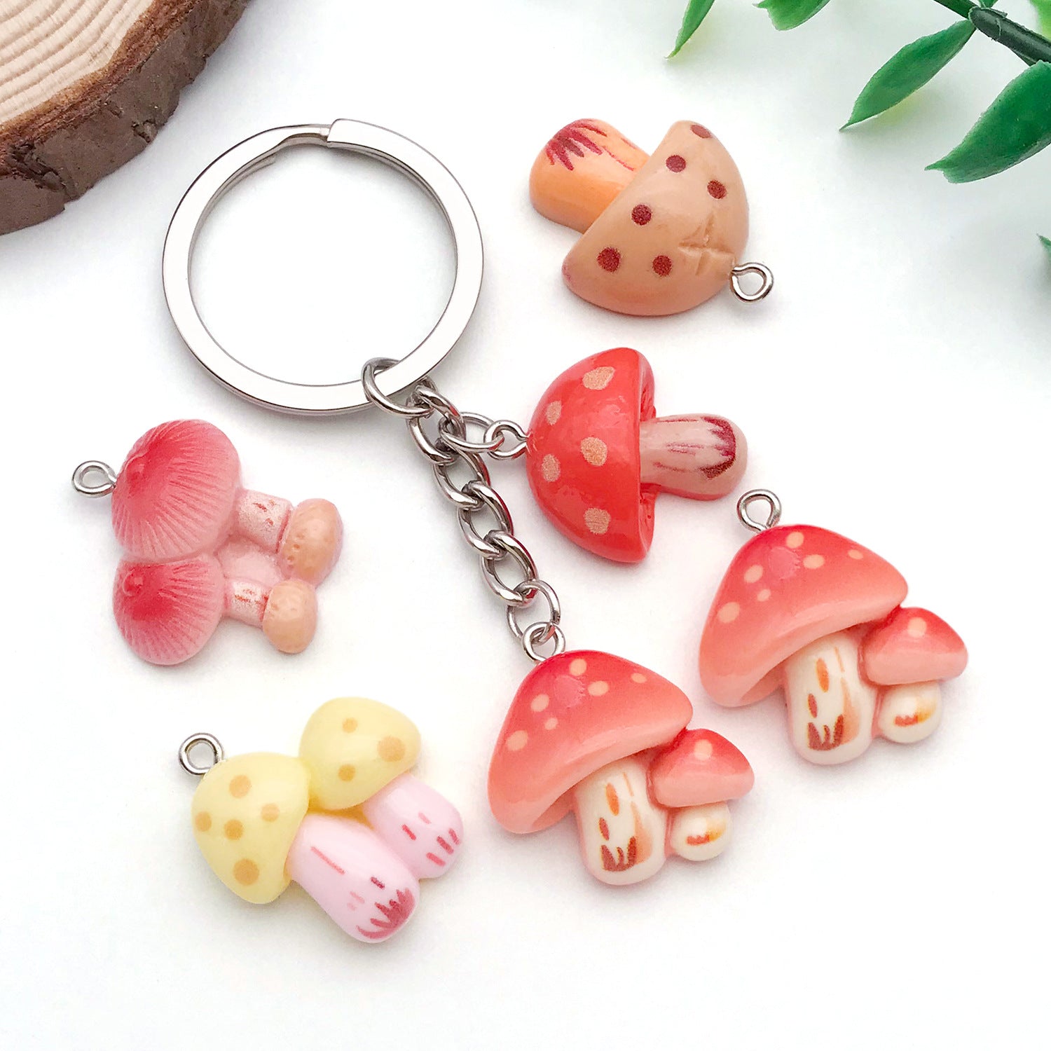 Resin Cartoon Mushroom Charm Pendant for DIY Necklace Phone Strap Keychain