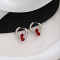 Silver Tone Compact Huggie Deep Red Bead Cluster Earrings view 1